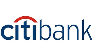Citibank logo featuring blue text with a red curved arc above the c